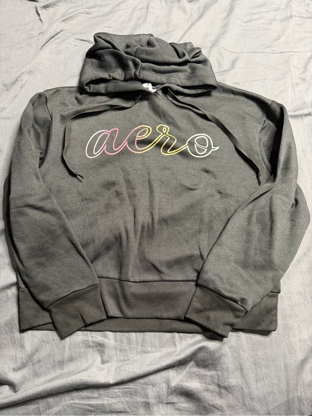 Aero cropped Black Hoodie with Pastel Script Logo